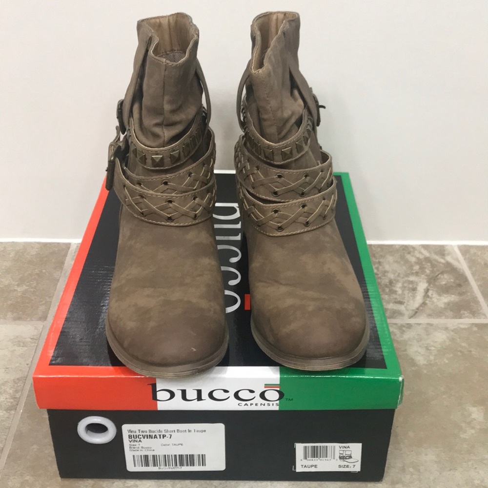 Vina Two Buckle Short Boot In Taupe